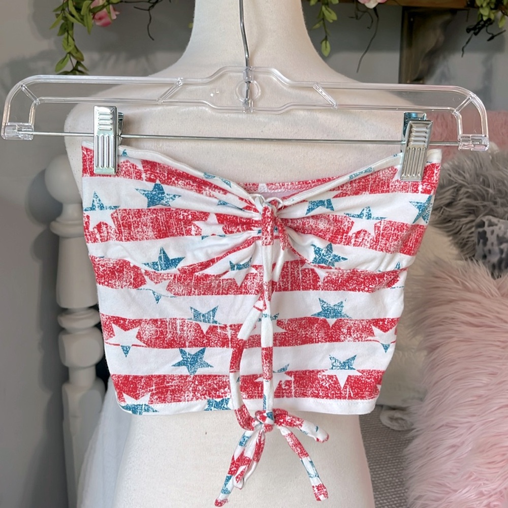 Arizona Jean Halter Cotton Top Stars Stripes Girls XS Red White Blue
